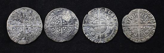 Four Henry VII silver groats, Good to Fine